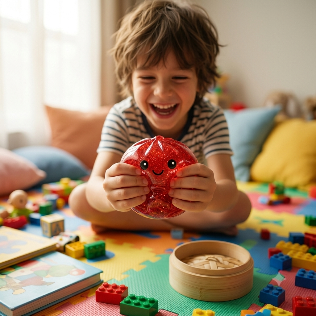 Red Glitter Dumpling Squishy – Soft Slow-Rising Sensory Toy